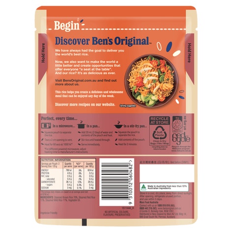 BEN'S ORIGINAL Brown, Red & Wild Rice Medley Microwave Rice Pouch 250g