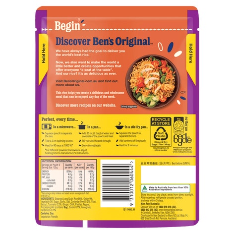 BEN'S ORIGINAL Indian Style Spiced Microwave Rice Pouch 250g