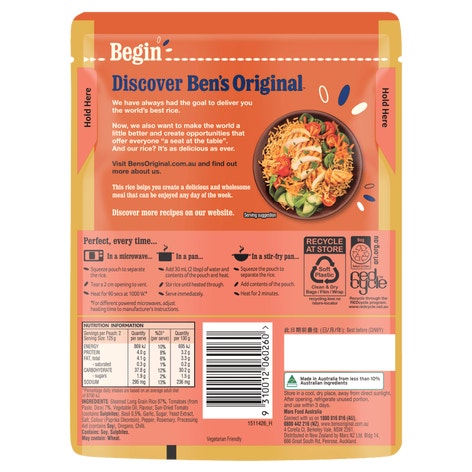 BEN'S ORIGINAL Tomato & Basil Microwave Rice Pouch 250g