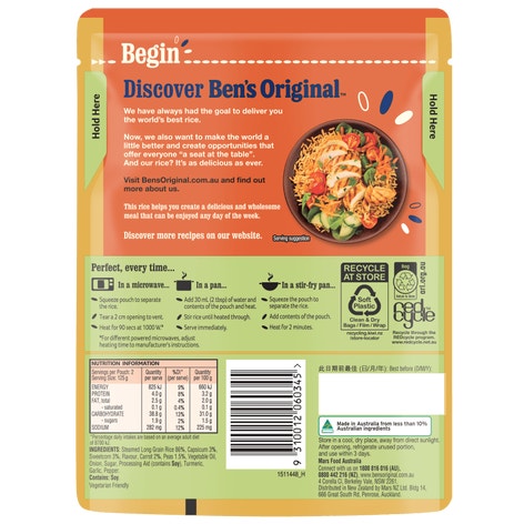 BEN'S ORIGINAL Golden Vegetable Microwave Rice Pouch 250g