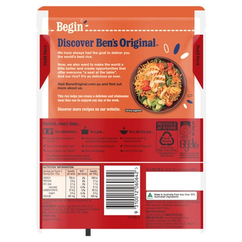 BEN'S ORIGINAL Lightly Flavoured Chilli Microwave Rice Pouch 250g