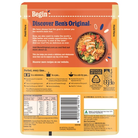 Ben’s Original Fibre+ Beans, Garlic & Brown Microwave Rice Pouch 180g
