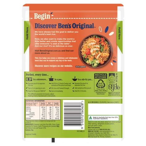 BEN'S ORIGINAL Lightly Flavoured Lime Microwave Rice Pouch 250g