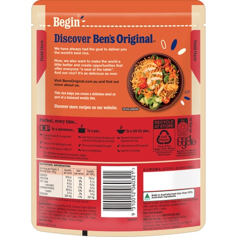 BEN'S ORIGINAL Coconut, Chilli and Lemongrass Microwave Rice Pouch 250g