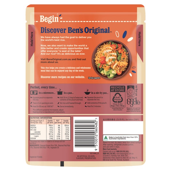 BEN'S ORIGINAL Brown, Red & Wild Rice Medley Microwave Rice Pouch 250g