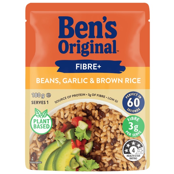Ben’s Original Fibre+ Beans, Garlic & Brown Microwave Rice Pouch 180g
