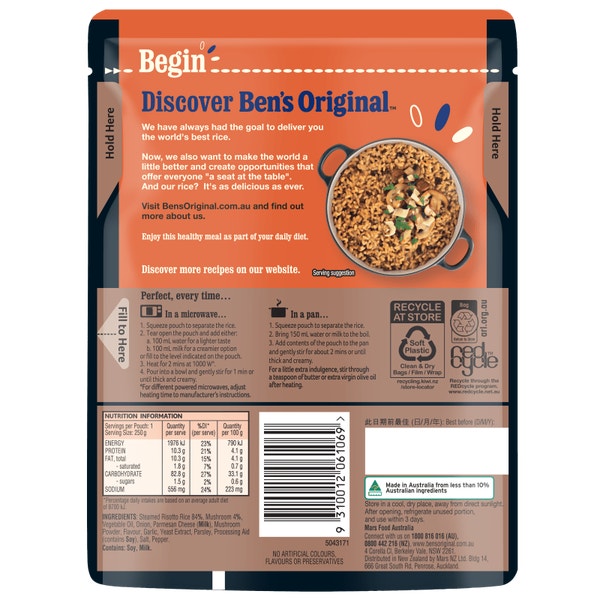Ben's Original Mushroom Risotto Microwave Rice Pouch 250g