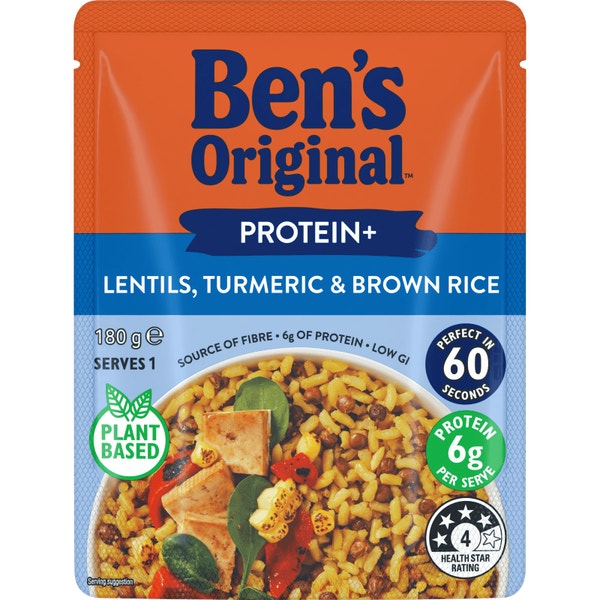 Ben’s Original Protein+ Lentils, Turmeric & Brown Microwave Rice Pouch 180g